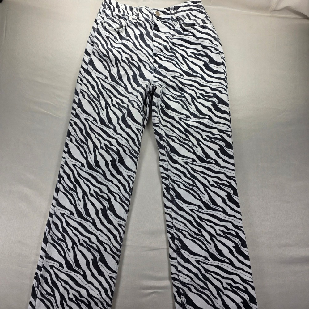 Charmstore Denim Womens Zebra Print Straight Leg Jeans Black White Size 26